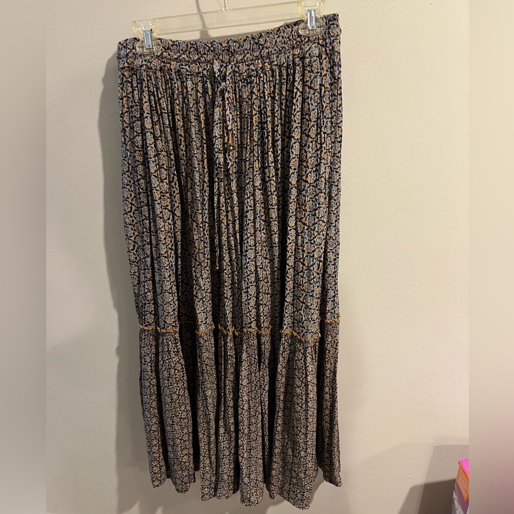 DownEast Patterned Maxi Skirt in Blue and Tan